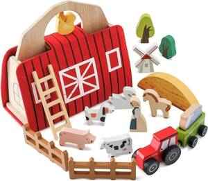 納屋 Mamimami Home 農場 積み木 木製 バランスゲーム wooden farm toys おしゃれ フェルト収納ケー