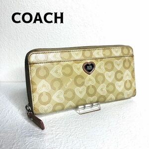 COACH コーチ長財布 ラウンドファスナーハート柄