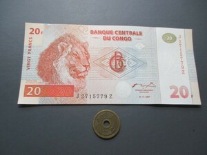 未使用　コンゴ民主共和国　1997年　最高額　20フラン
