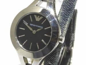 エンポリオ アルマーニ AR-7348 レディース クォーツ 時計 ☆ 黒文字盤 2重ベルトブレス ▼ シルバーSS EMPORIO ARMANI 5I6DS