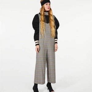 ★新品タグ付き　ZARA　ザラ　オールインワン　サロペット　チェック　グレー　ガウチョ　ワイドパンツ　定価７９９０円　S