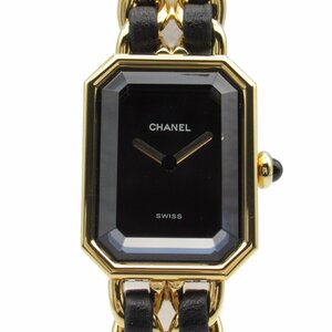 CHANEL シャネル 腕時計 プルミエールL ブラック系 GP（ゴールドメッキ） レザーベルト 中古 レディース