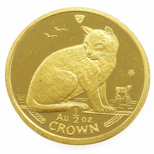 中古AB/使用感小 マン島 キャットコイン 1990年 路地裏の猫 1/2オンス エリザベス2世 金貨 純金 硬貨 貨幣 20440425