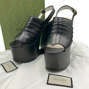 GUCCI グッチ アナイス プラットフォーム サンダルパンプス チャンキーヒール 厚底 バックストラップ レザー ブラック サイズ38 未使用