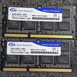 【中古】DDR3 SODIMM 8GB(4GB2枚組) TEAM TED34G1066C7-SBK(シール青) [DDR3-1066 PC3-8500 1.5V]