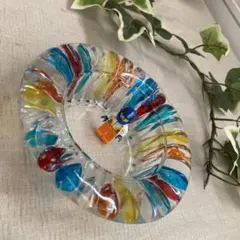 昭和レトロ　レインボー　カラフル　ガラス製　灰皿　トレイ