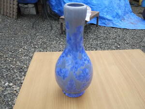 中国製 花瓶 花図 青/ブルー BLUE 直径9cmｘ高さ24cm