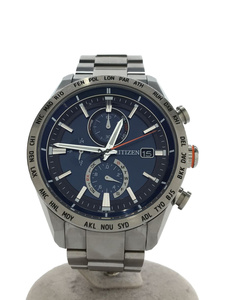 CITIZEN◆ソーラー腕時計/アテッサ/H800-T025862/アナログ/ステンレス/BLU/SLV//クロノグラフ 電波 ATTESA ECO-DRIVE エコドライブ