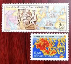 お取置き可　海外切手　未使用　外国切手　フィンランド　地図に関する2種　各種完