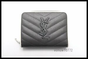 近年モデル希少美中古■SAINT LAURENT PARIS Vステッチ レザー 2つ折り財布 サンローランパリ■0222am32697