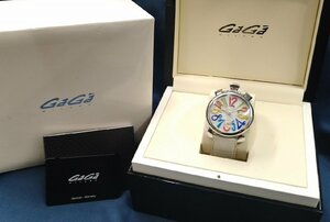 ＄【 GaGa MILANO 5010 ガガミラノ マヌアーレ48mm 手巻き スティール ホワイト 白革ベルト 箱入り ギャランティ付属 時計】KH11153