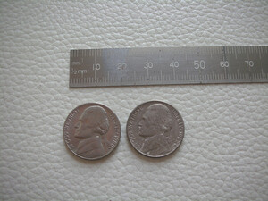 アメリカドル USD 5セント（Cent）硬貨 2枚セット ジェファーソン モンティチェロ 1980年Pミント 1982年Dミント /(1)