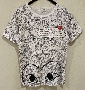 ＊コムデギャルソン PLAY COMME des GARCONS ザ・シンプソンズ 総柄 ハート刺繍 半袖Tシャツ トップス M 　　　　　　　BJBA.G