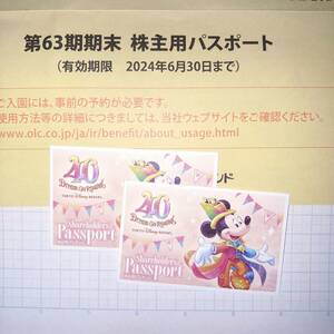 ディズニーリゾート　１ｄａｙパスポート　2枚 株主優待　ディズニーランド　ディズニーシー　チケット 送料込②