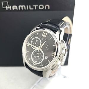 ◇【ほぼ新品】HAMILTON ハミルトン ジャズマスター H326120 黒文字盤 QZ クロノ デイト メンズ腕時計