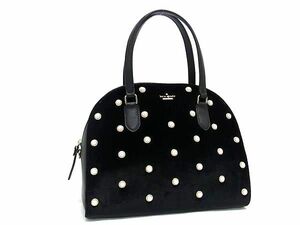 1円 ■極美品■ kate spade ケイトスペード WKRU5625 ベロア×レザー パール ハンドバッグ トート レディース ブラック系 AW9953