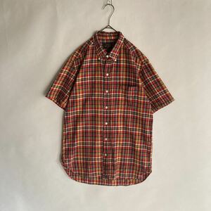 BEAMS PLUS 日本製 ビームスプラス マドラスチェック ボタンダウン シャツ 半袖 ベーシック 定番 アメカジ 赤系 size M