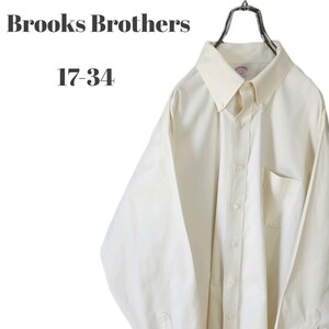 Brooks Brothers ブルックスブラザーズ 長袖ボタンダウンシャツ 胸ポケット付き オフホワイト メンズ XXLサイズ 相当