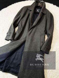 N17【格好良い!!カシミヤツイード】美品●定価18万●BURBERRY●圧倒的存在感!!高級ステンカラーコート●メンズ　バーバリー コート 