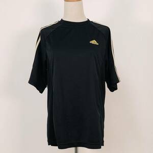 z525 adidas アディダス Clima365 Tシャツ L 半袖 ブラック 黒 ゴールド トレーニングウェア ゲームシャツ 快適素材 3ストライプ 極美品