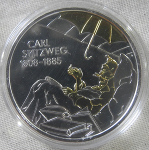 ドイツ 10ユーロ 記念銀貨 プルーフコイン 2008年 カール・シュピッツヴェーク誕生200周年 24金メッキ 新品レア！
