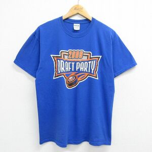 M/古着 半袖 ビンテージ Tシャツ メンズ 00s NHL ニューヨークアイランダース コットン クルーネック 青 ブルー アイスホッケー 23jul1