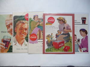 ◆◆コカコーラ　１９５０年代前半ＵＳＡイラスト広告５枚◇　ＵＳＡ雑誌切り抜き広告　　　 