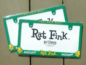 ◆送料無料◆【Rat Fink・ラットフィンク】※《ライセンスプレートフレーム・グリーン／２枚セット》　MOONEYES　新基準対応ナンバーフレー