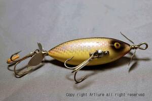 VINTAGE wooden PAINTED eyes LURE HEDDON SOS WOUDED MINNOW #140 C1949 3" 1/2OZ （B1887-37）USA MADE #OLDLURE #ARTLUREVINTAGE 　