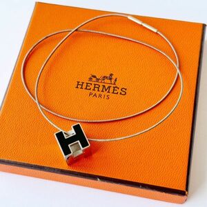 ◆ エルメス HERMES カージュドアッシュ ネックレス ブラック シルバーカラー 箱付 Hキューブ ペンダント レディース メンズ アクセサリー