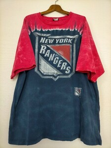 ビッグサイズ 00s USA製 LIQUID BLUE NHL New York Rangers リキッドブルー ニューヨークレンジャーズ タイダイＴシャツ 2XL ★ホッケーT