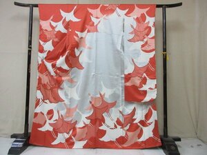 1円 良品 正絹 着物 振袖 縮緬 式典 和装 和服 草木友禅 作家物 染め分け 鶴 千羽鶴 高級 袷 身丈157cm 裄63cm ◆逸品◆【夢職】★★★★