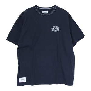 WTAPS ダブルタップス 21AW 212ATDT-CSM27 ACADEMY SS／COTTON アカデミー ロゴ プリント Tシャツ 半袖 ネイビー系 03【中古】