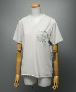 TG4698▼プラダ PRADA*2021年製*SJN251 ナイロンポケット Vネック 半袖Tシャツ カットソー*ラバーロゴ*Sサイズ*ライトグレー