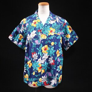 ハワイ製 BLUE HAWAII ブルーハワイ ハイビスカス柄 アロハシャツ XL