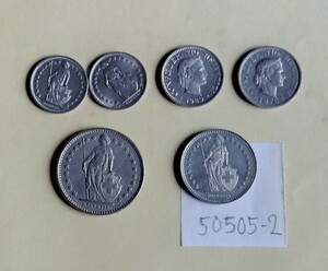 50505-2外国硬貨・スイス国コイン・4種6枚