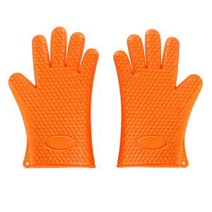 耐熱シリコン手袋 2枚セット 5本指 滑り止め 防水 耐熱 耐冷 フリーサイズ 左右兼用 オレンジ色 GWSCGV145-OR