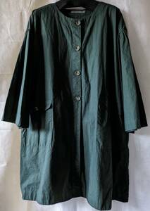 SUNVALLEY サンバレー コート 製品染め タイプライタ− 袖ギャザー/長袖? 薄手 ポケット 綿100% 深緑?色系 着丈82 身幅62 ゆったり M
