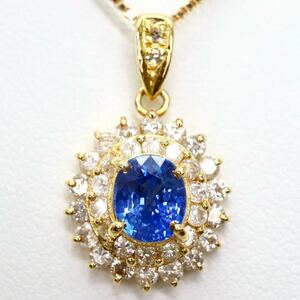 ソーティング付き!!＊K18天然サファイア/天然ダイヤモンドペンダント＊b 約4.3g 約45.0cm sapphire diamond pendant jewelry EF1/ZZ