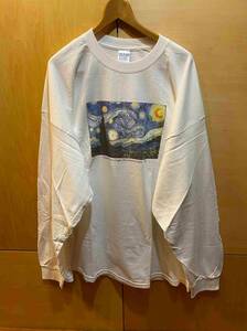 古着 Vincent Van Gogh ゴッホ 星月夜 アート デザイン プリント 長袖 TシャツXXXL ビンテージ ビッグサイズ 白