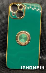 【iphone14】iphoneケース スマホリング付き 光沢 スマホケース iphone ソフトケース ゴールド 深緑 携帯ケース スマホケース