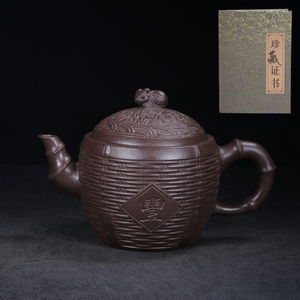 【典藏*紫砂製*五谷豐登壺】茶壺 茶道具 超美品 中国古美術 時代物 容量：300cc