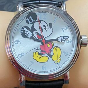 即決　新品 43mm 日本製クオーツ ミッキーマウス Disney シルバーxレザー　MICKEY ミッキー　ディズニー　