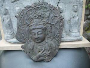 【H30804】時代 古鉄製 懸仏 掛仏 観音菩薩 仏教美術 コレクター放出品