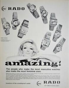 稀少・時計広告！1970年ラドー 時計広告/Rado Diastar Watches/Swiss/レディース/K