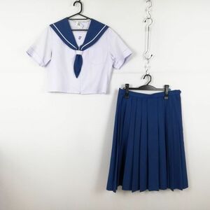 1円 セーラー服 スカート 上下2点セット 大きいサイズ カンコー 夏物 白1本線 女子 学生服 鹿児島谷山中学 白 制服 中古 ランクC NA4358