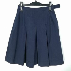 1円 スクールスカート 大きいサイズ 夏物 w72-丈57 紺 中学 高校 プリーツ 学生服 制服 女子 中古 HK6334