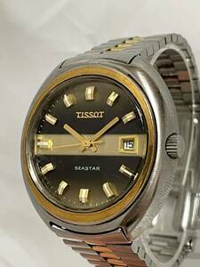 【52-4】1円〜【稼働品】TISSOT ティソ SEASTAR シースター 自動巻き デイト カットガラス 純正ベルト SS/YG コンビ メンズ 同梱不可