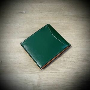 アンティークガラスレザー カード２１枚 大容量 二つ折り 財布 メンズ財布 折財布 本革 牛革 革財布 送料無料 グリーン 緑