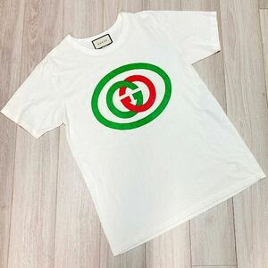 美品 グッチ GUCCI Tシャツ インターロッキングG シェリーライン デカロゴ 半袖 ホワイト 白 S 実寸L相当 オーバーサイズ
